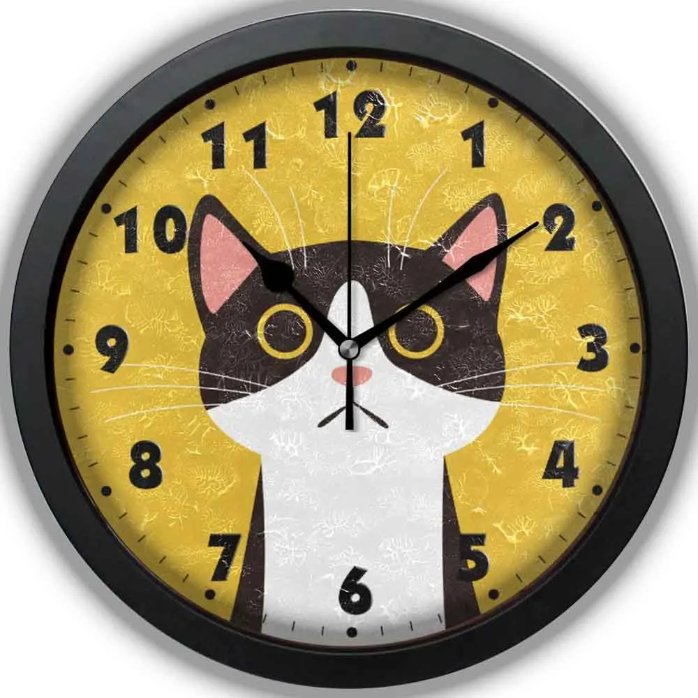 Черный и белый Cat SilentWallClock 12 &quotбесшумный не тикают Батарея работает дюймов для