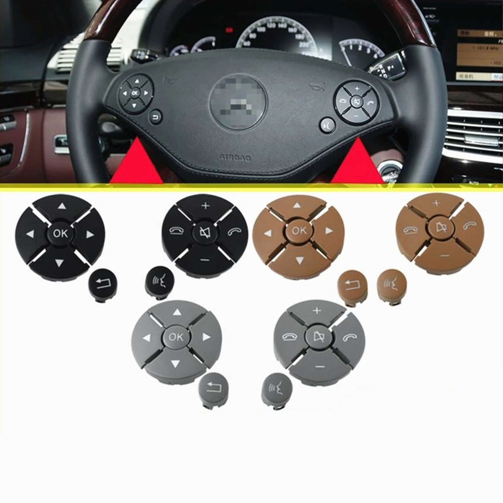 

For Mercedes-Benz W221 S-Class 2009-2013 Steering Wheel Panel Switch Key Button Control Keyswitch Dark Yellow/Black/Gray Keypad