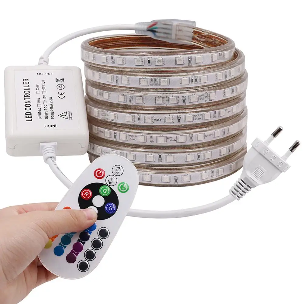 Светодиодная ленсветильник RGB 220 5050 в водонепроницаемая IP67 1/2/3/5/10/15/20