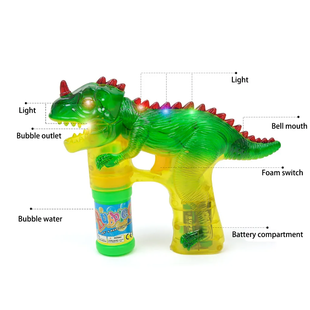 Динозавр пузыри стрелковый пистолет загорается выдувальщик пузырьков с