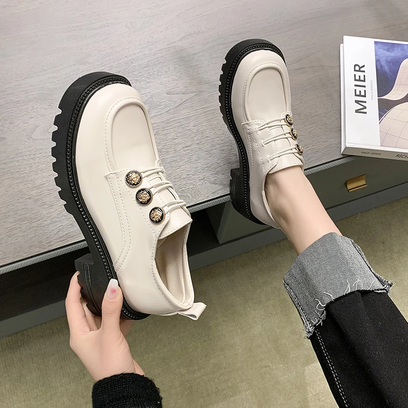 

White Color Women Flat Platform Heeled Shoes Women's Japanese Style High Heels Women's Casual Mary Janes Pumps chaussure femme