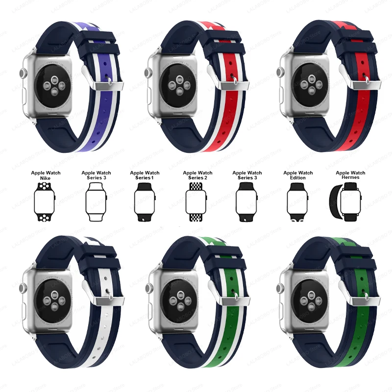 Спортивный ремешок для часов Bicolor силиконовый Apple Watch Series 5 4 3 2 iWatch 38/40/42/44 мм