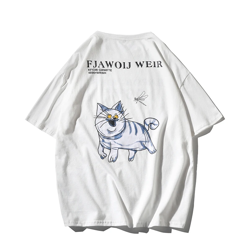 Повседневные мужские футболки уличная одежда футболка с рисунком кота Харадзюку