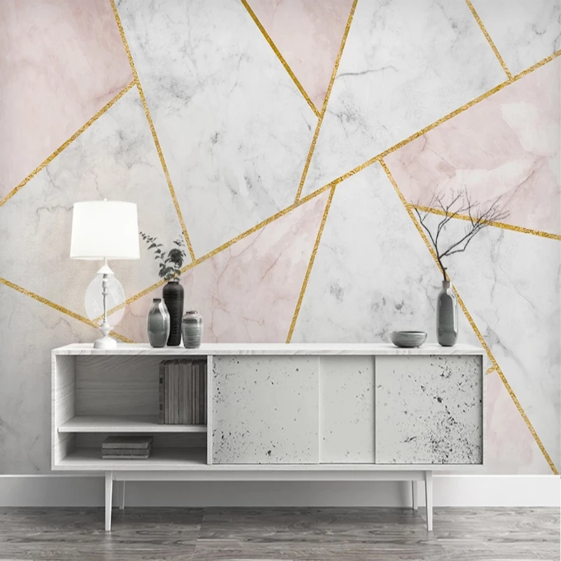 

Custom Mural Wallpaper For Bedroom Walls 3D Embossed Abstract Geometric Marble Pattern Golden Lines Living Room Papel De Parede