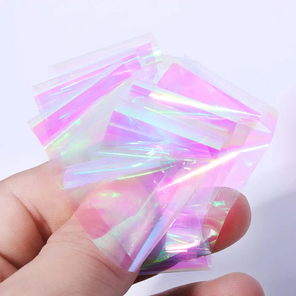 

5Color Aurora Broken Glass Foils Nail Stickers Laser Cellophane Nails Art Decoration Mirror Glitter Decal DIY Transfer Sticker