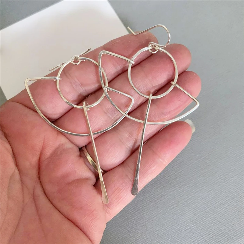 

925 Silver/14K Gold Filled Hammered Earrings Handmade Jewelry Boho Brincos Vintage Pendientes Earrings For Women Fine Jewelry