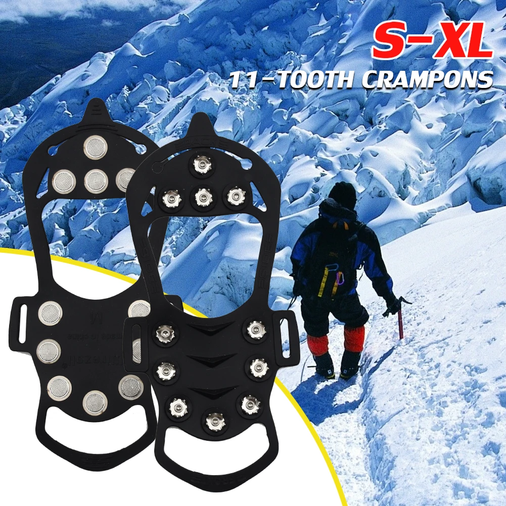 

New Sale 11 Teeth Crampons Ice Snow Grips Traction Cleats Anti-Slip Snow Spikes Crampons 11 Studs for Most Shoes Boots