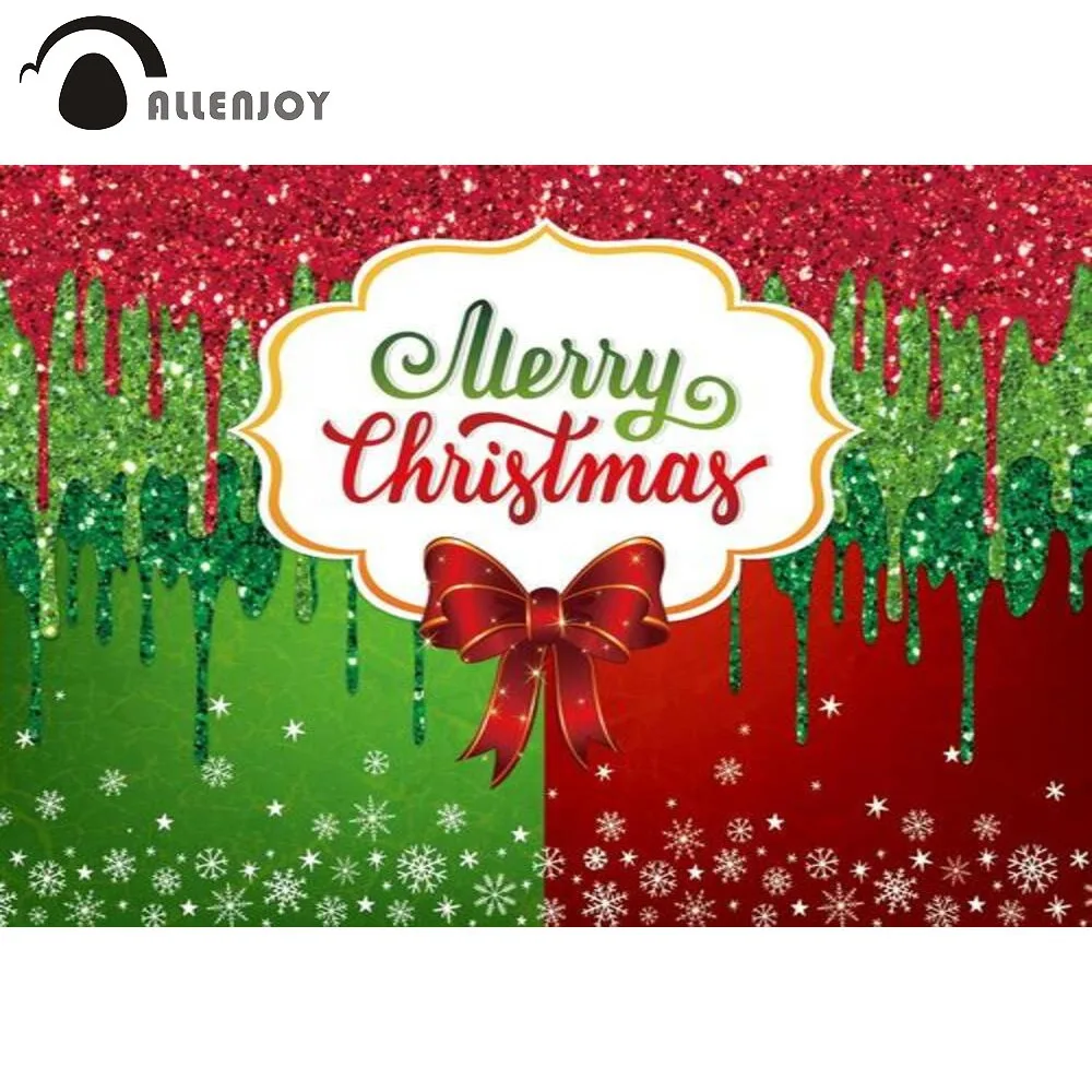 

Allenjoy веселый рождественский фон красная и зеленая блестящая Снежинка подарки новорожденные дети пользовательские постер настенные украше...