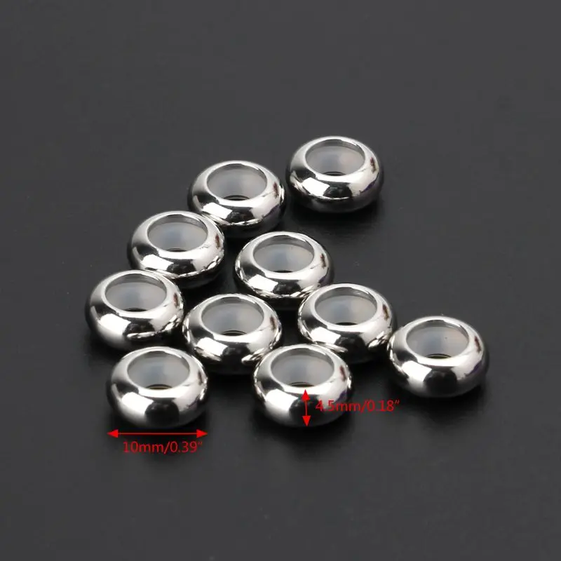 

97QE 10Pcs Stainless Steel Rubber Insert Stopper Spacer Beads for Add-a-Bead Bracelet