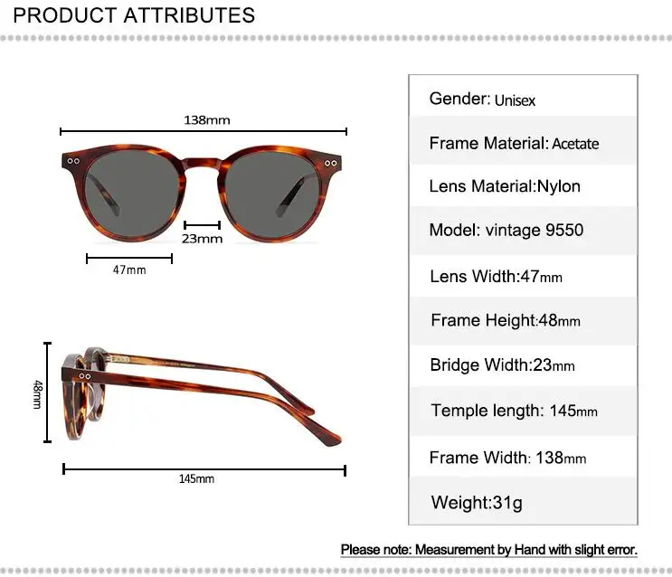 

Retro Acetate Sunglasses Men Polarized Round Frame High Quality Goggle Driving Fishing Outdoor UV400 Sun Glasses Women Gafas