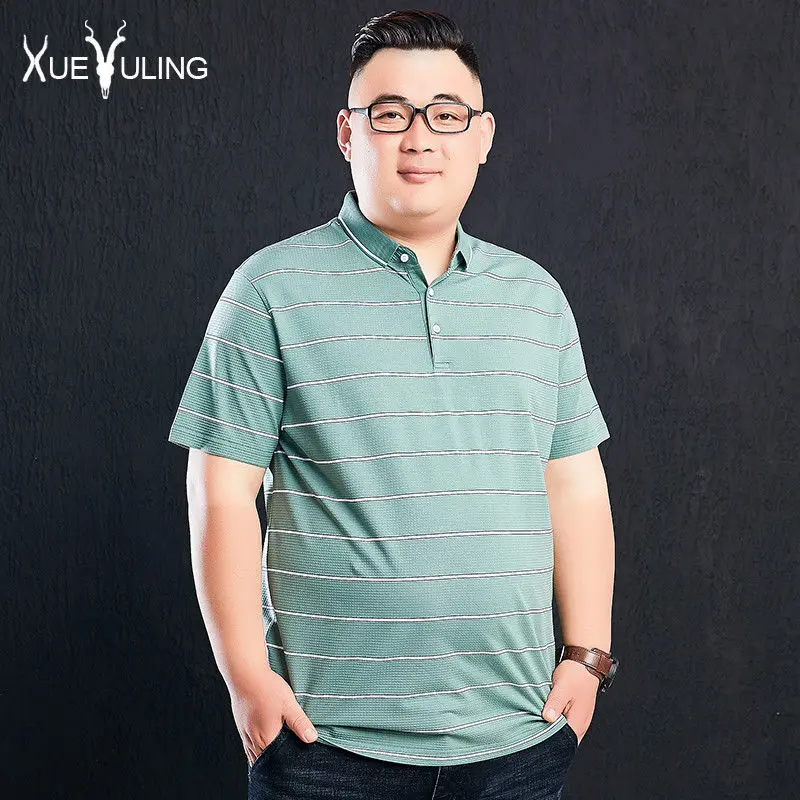 

Fat Short Sleeve T-Shirt Large Size men's loose Lapel top young men's fattening father's striped half sleeve T-shirt