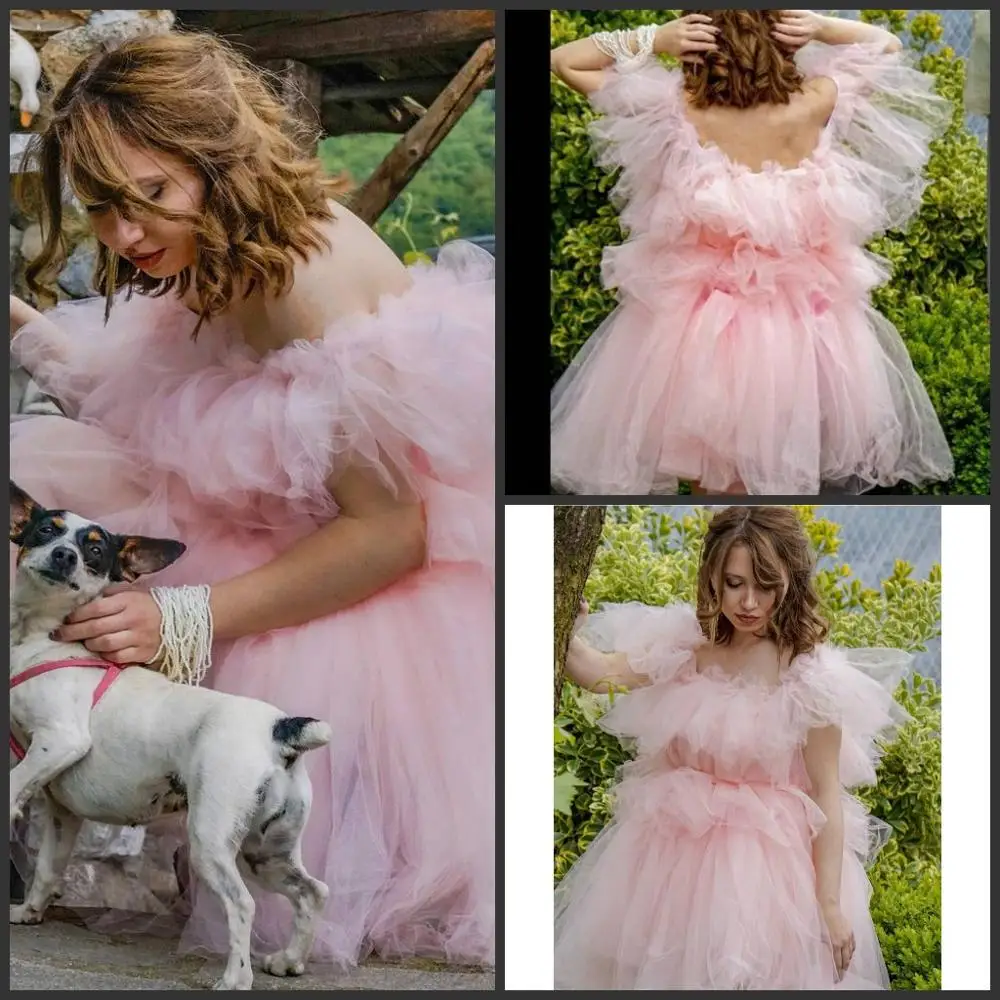 Горячая Распродажа Короткие Розовые тюлевые вечерние платья для выпускного