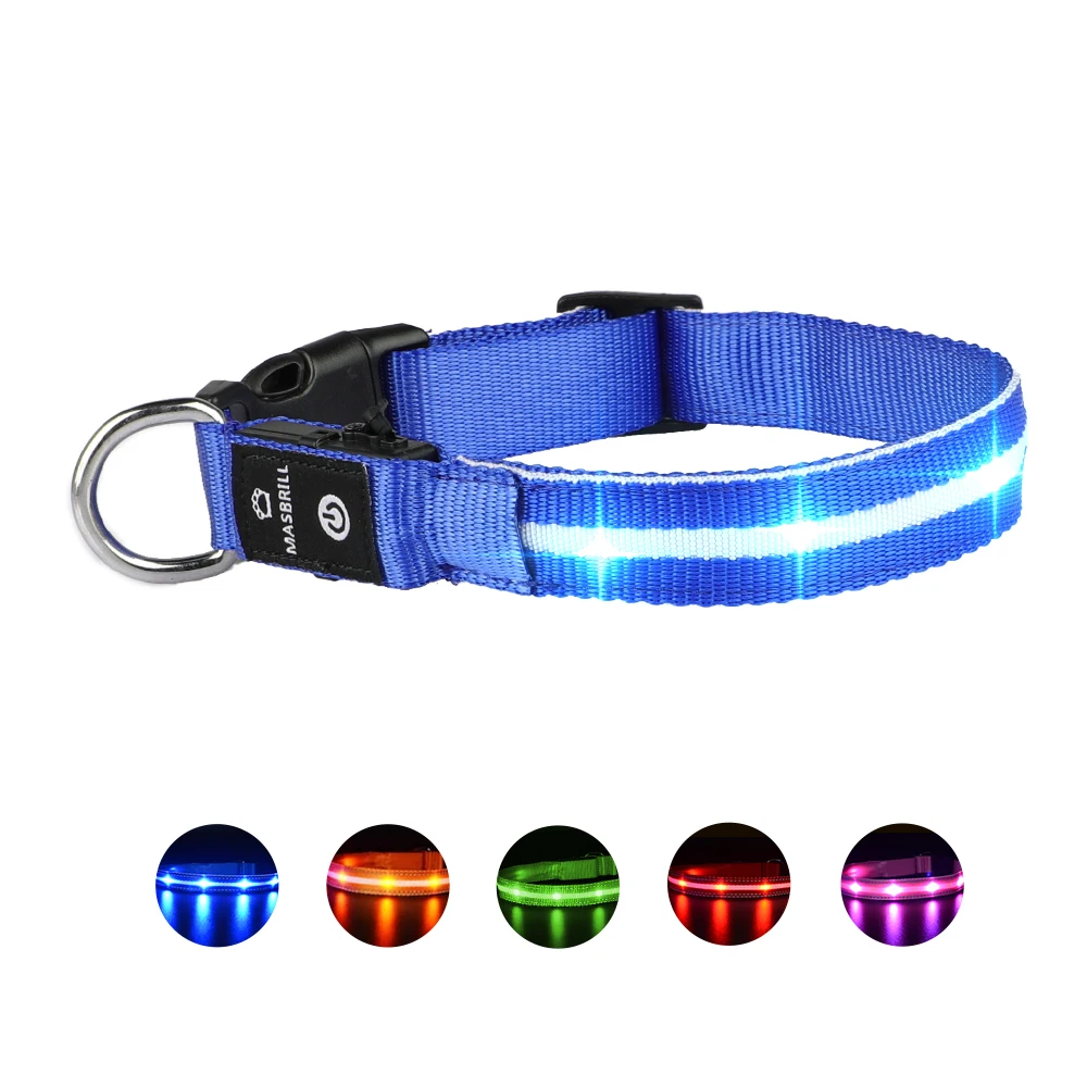 MASBRILL USB ricaricabile Pet Dog LED collare incandescente collare luminoso lampeggiante collare Outdoor Walking Night forniture di sicurezza