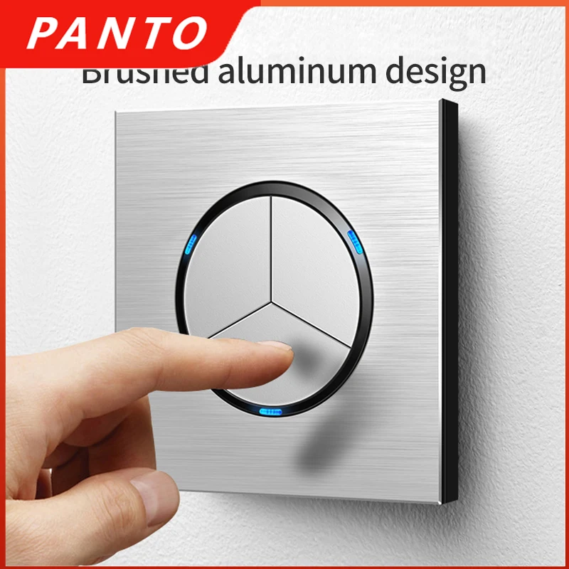 

Panto Brushed Silver Aluminum Plate Wall Switch Modern Light Switch Power Socket Two Way Doorbell Switch