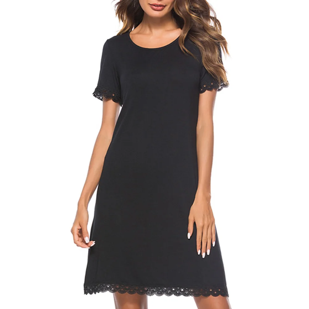 Женское прямое платье Nice-forever летнее повседневное черное с кружевными вставками