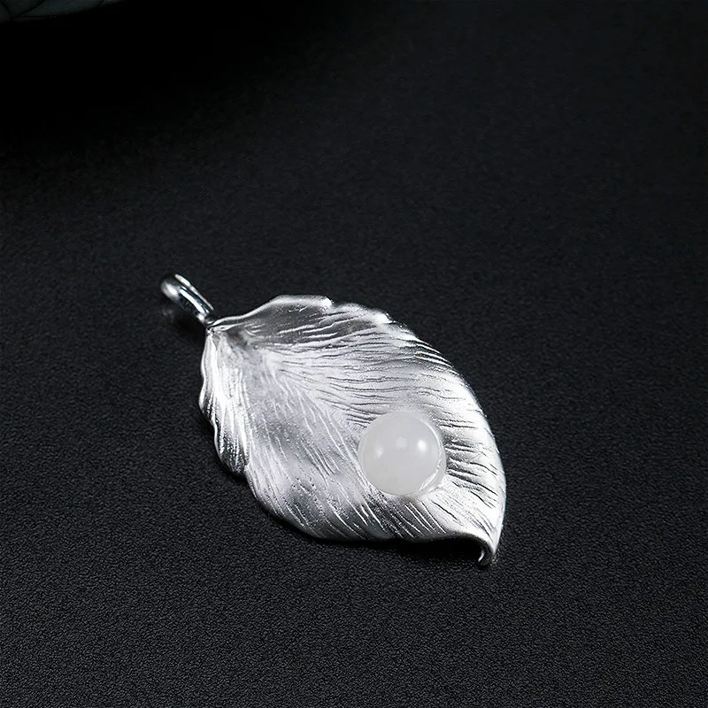 Подвески Flyleaf из настоящего серебра 925 пробы с нефритовой капелькой Листья для