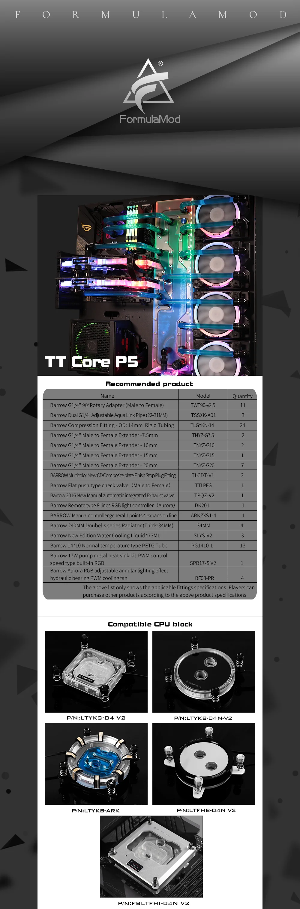 Курган TTP5-SDB-120, водные доски для TT Core P5 чехол, для Intel cpu водоблок и один/двойной GPU корпус