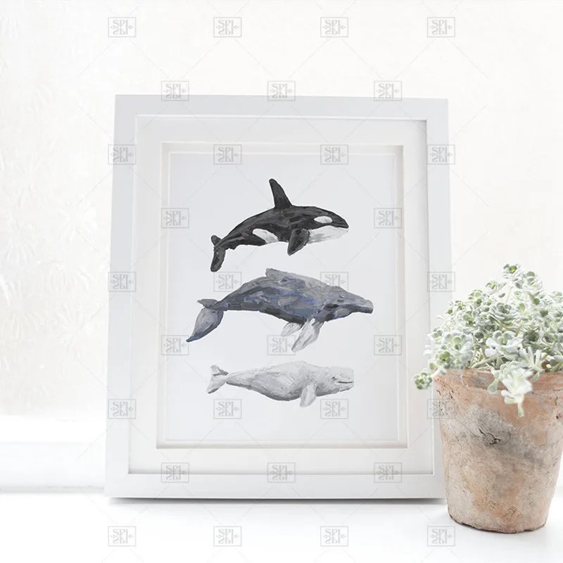 

Nordic Style Whale Painting Print Humpback and Beluga Nautical Nursery Wall Art Canvas Poster Animal Decorative Picture