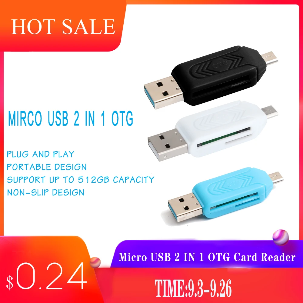 

Micro USB 2 IN 1 OTG Card Reader Type-C3.0 Support TF Card Recorder Phone Storage Card Rotatable Card Reader Blue