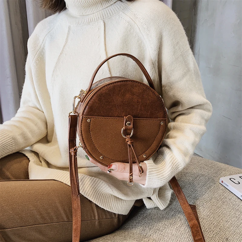 Летняя Новая Винтажная маленькая круглая сумка из искусственной кожи для женщин