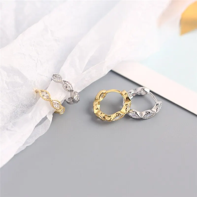 

A00376 Korean Real 925 Sterling Silver Geometric Horse Eye Zircon Stud Earrings for Women Minimalist Chic Fashion Jewelry