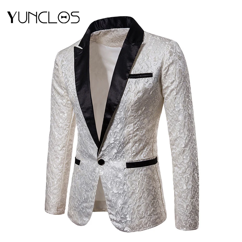 Мужской блейзер с пайетками для свадьбы и вечерние цветочным принтом на одной