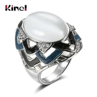 kinel hot lucky oval opal rings cz zircon geometric stripes enamel ring for woman party crystal vintage jewelry 2020 new