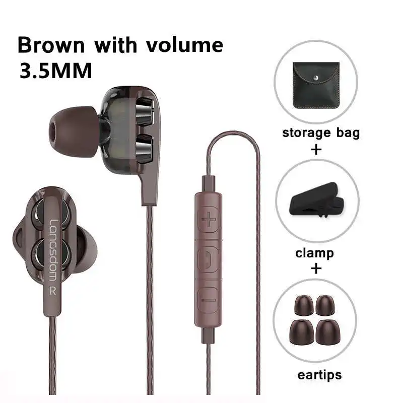 Brown with volume Бренд Langsdom D4C наушники проводные Hifi наушники вкладыши для телефона Xiaomi huawei meizu type c Ушные телефоны - Цвет: Brown with volume
