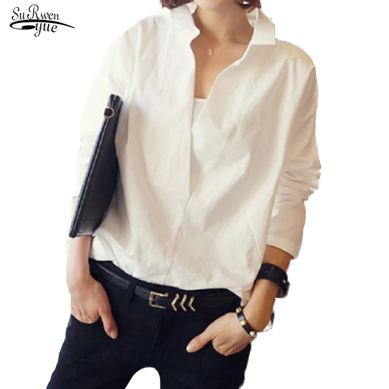 

2022 V-neck White Shirt Female New Women Tops Autumn Long Sleeve Blouses Lace Shirts Women Clothing Solid Casual Blouse D95 30