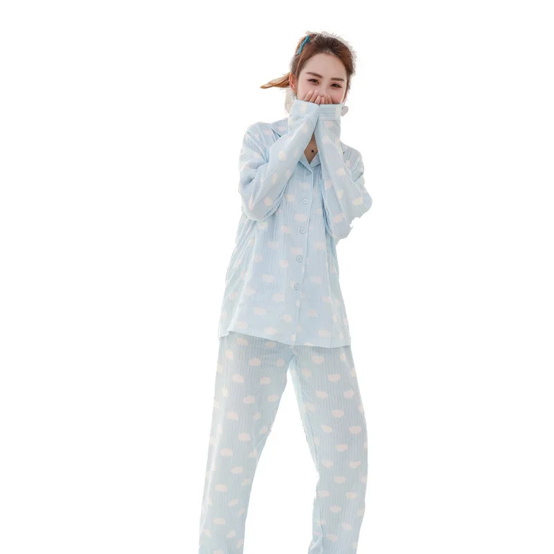 

post-parto lactation summer pure cotton gauze suit White cloud rabbit pregnant women's pajamas maternity feeding home clothing