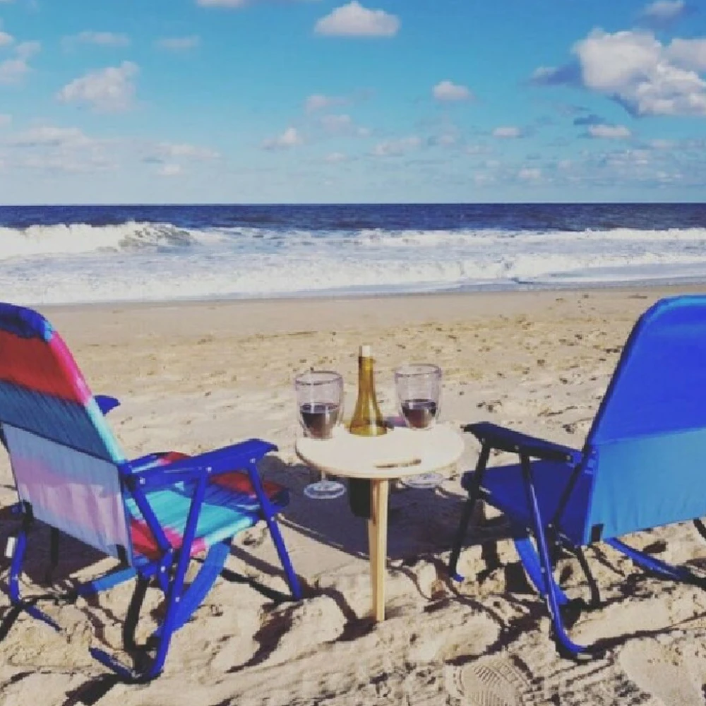 

Portable Outdoor Lawn Wine Table Rack With Foldable Round Desktop Wine Glass Holder Garden Mini Picnic Table for Camping Dining