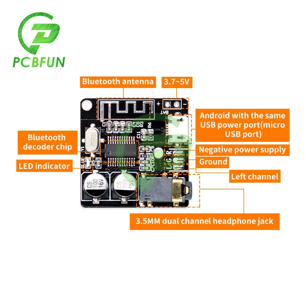

VHM-314 Bluetooth Audio Receiver Board Bluetooth 4.1/ 5.0 MP3 Lossless Decoder Micro USB 3.5mm Audio Amplifier Module for Car