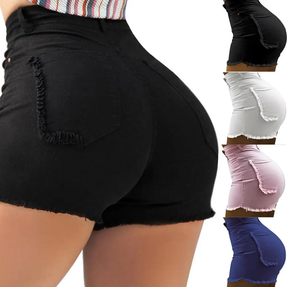 Женские шорты с высокой талией летние повседневные джинсовые бахромой 4 цвета