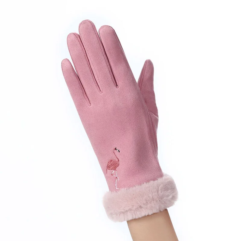 E Pink Модная зимняя женская обувь теплые детские джинсы с кашемиром Glovers три ребра с милым медведем варежки двойные толстые плюшевые Для женщин Сенсорный экран водительские перчатки - Цвет: E Pink