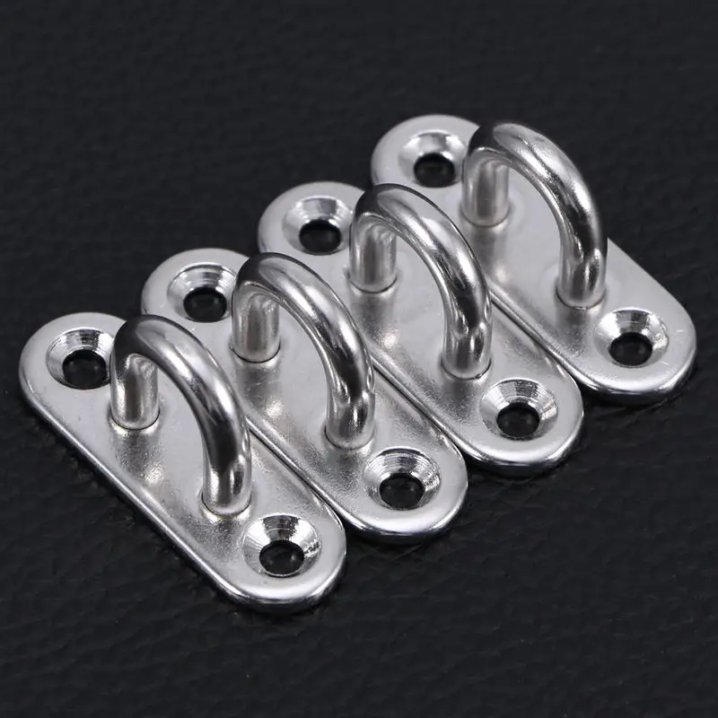 

4pcs Stainless Steel Oblong Pad Eye Plate Staple Ring Hook Loop U-shaped Design Screws Mount Hook Hanger