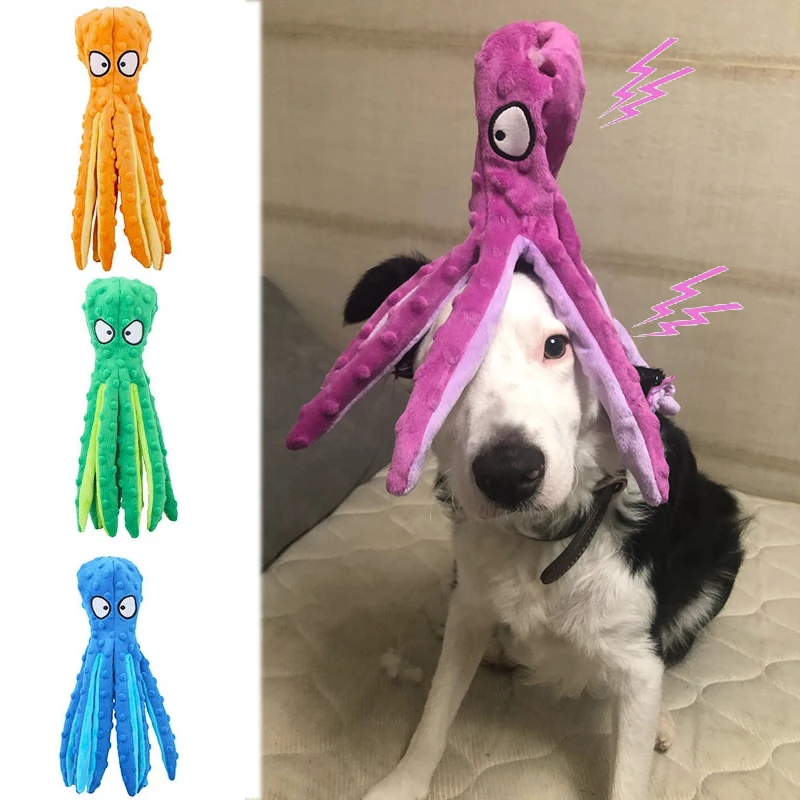 Игрушка пищалка плюшевая в виде осьминога 8 ножек для маленьких и больших