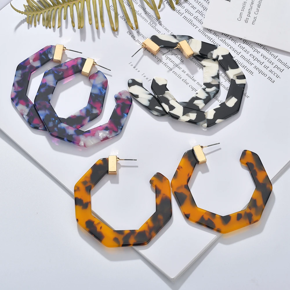 New Tortoiseshell Resin Alloy Ring Earrings Bohemian Acrylic Combination Circles Exquisite For Women Factory Wholesale | Украшения и