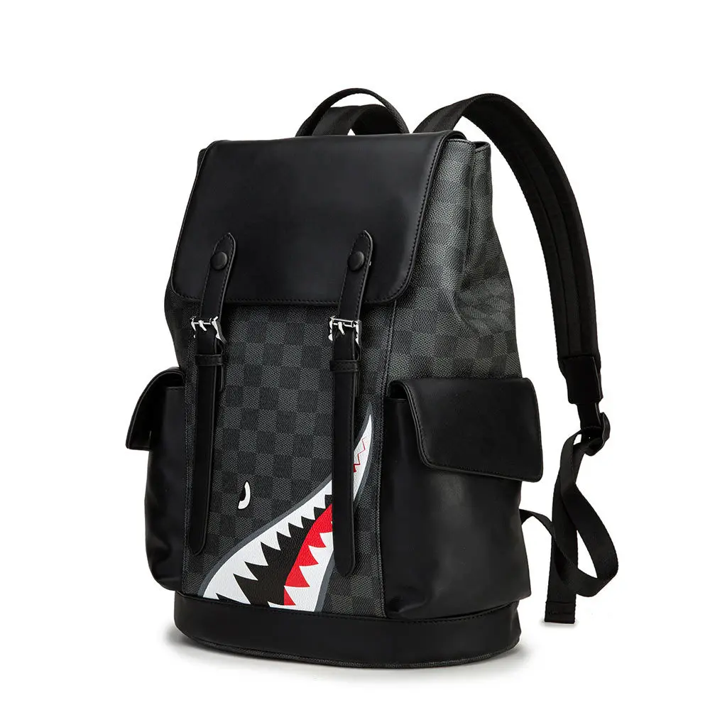 

Pu Leather Backpack Men Designer Large Black Plaid Bookbags School Bag Laptop Computer Anti Theft Waterproof Fashion Notebook