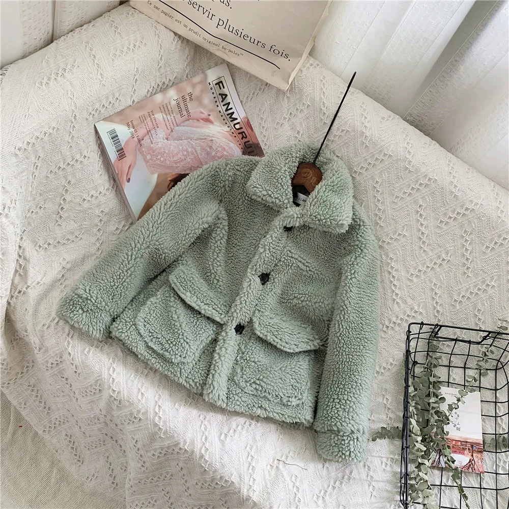 Green Детское зимнее пальто из овечьей шерсти Вельветовая куртка пальто с искусственным мехом для маленьких девочек теплое пальто для мальчиков утепленные детские парки верхняя одежда для девочек - Цвет: Green
