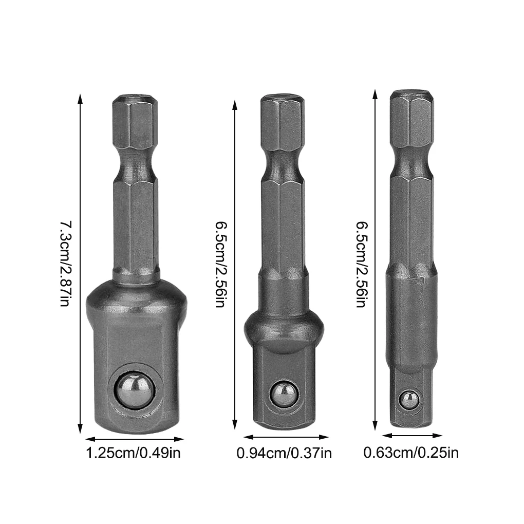 

3pcs/set Chrome Vanadium Steel Socket Adapter Hex Shank to 1/4" 3/8" 1/2" Extension Drill Bits Bar Hex Bit Set Power Tools