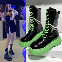 boots women 2021 new knight boots side zipper patent leather ankle boots are thin green bottom leather shoes women