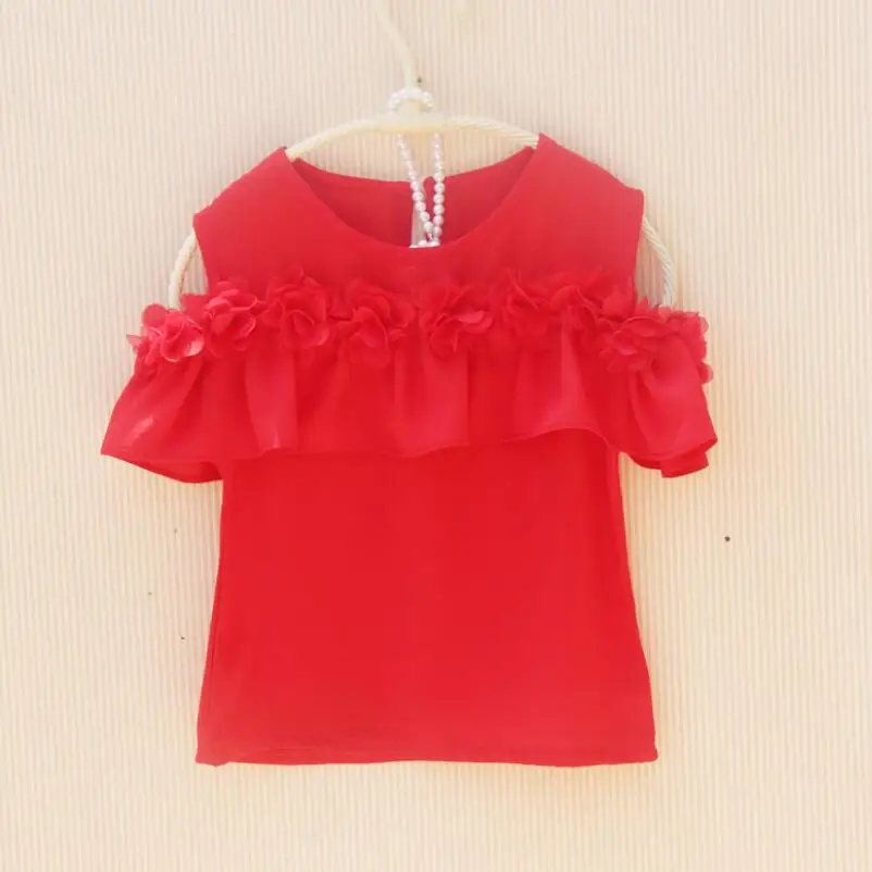 Блузка детская летняя шифоновая с оборками и открытыми плечами|Блузки рубашки| |