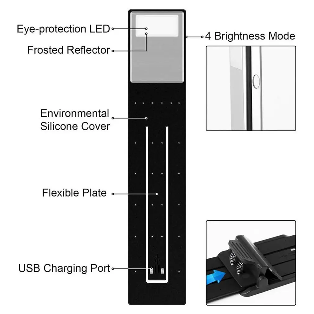 

New USB Rechargeable LED Flashlight Flexible Book Clip Reading Lights Portable Flashlight Emergency Torch for Kindle E-book