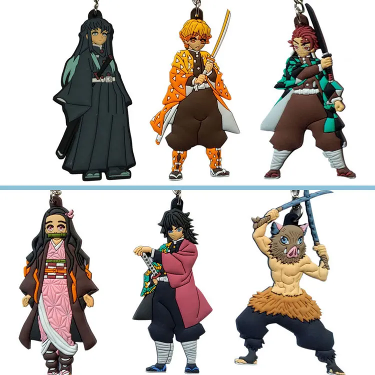 

Anime New Demon Slayer Blade Keychain Kitchen Door Nidou Tanjiro PVC Silicone Key Ring Double-Sided Keychains Small Pendant Gift