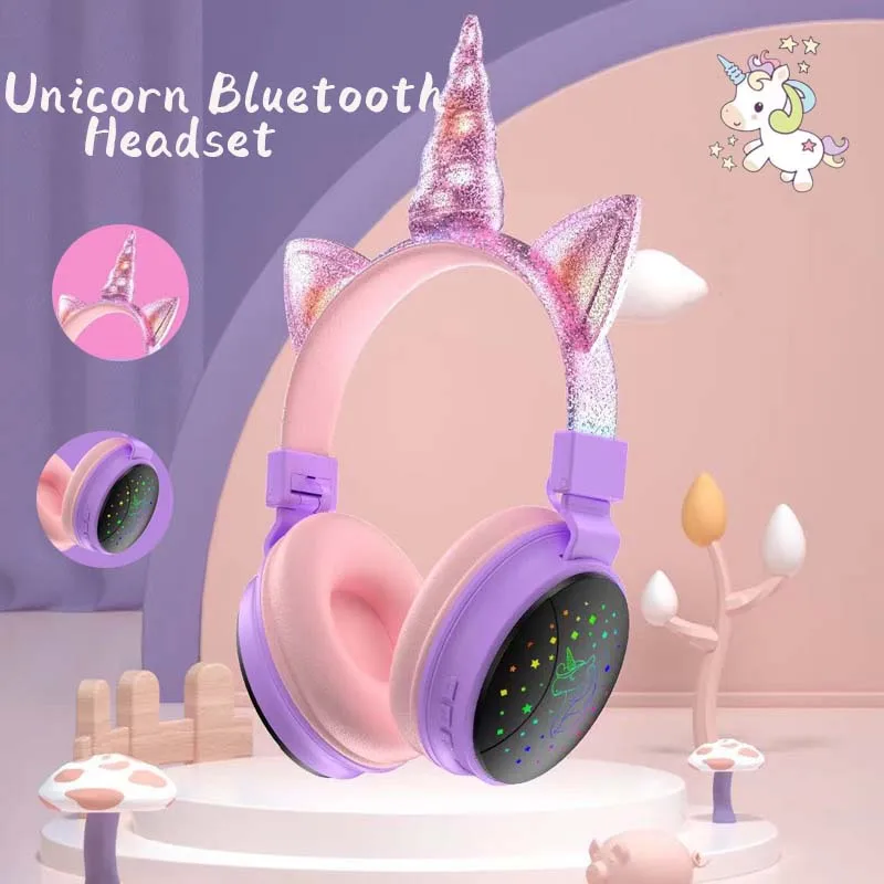 

Unicorns Headphone Bluetooth 5.0 Headset Cute Cartoon Wireless Headphones Built-in Microphone Stereo Earphone for Phone Gaming