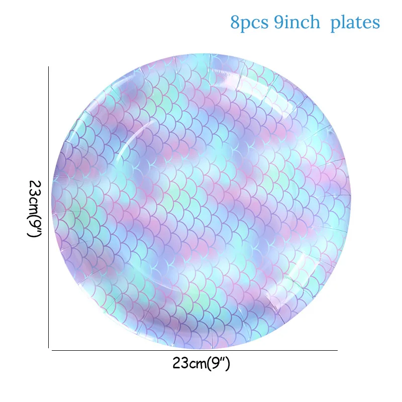 8pcs 9inch plates Повязка на голову с короной для дня рождения Русалочки, блестящая шапка с хвостом морской звезды, повязка на голову для девочек на первый день рождения - Цвет: 8pcs 9inch plates