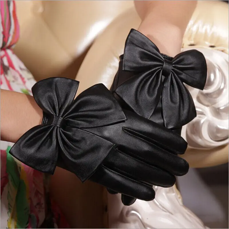 

Fashion Women Winter Soft Gloves Butterfly Bow Wrist Leather Gloves Mittens New