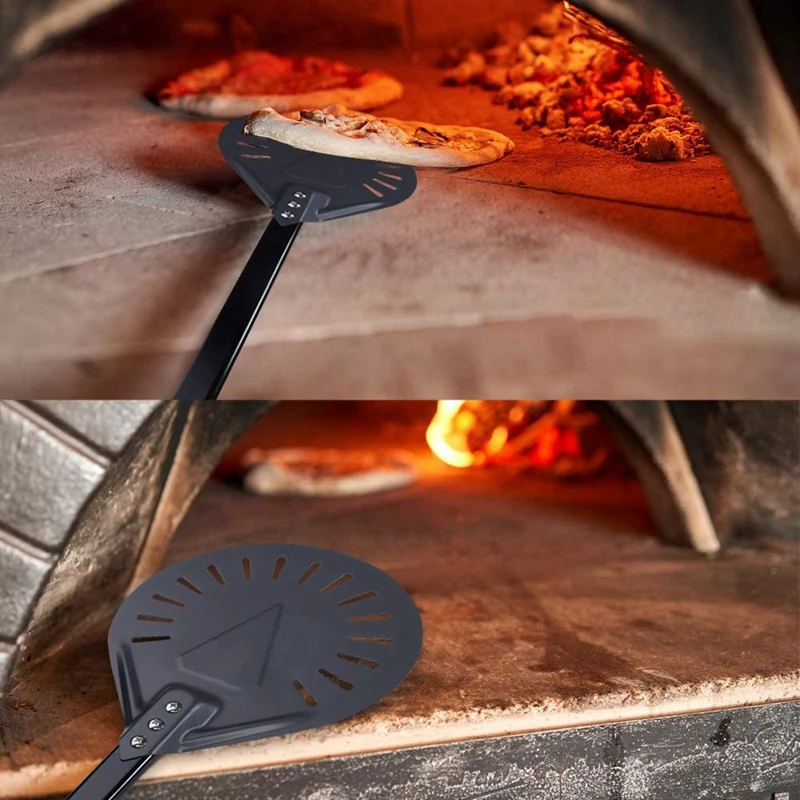 

Turning Pizza Peel With 9Inch L Aluminum Handle Metal Round Perforation Pizza Peel With 39 Inch Long Pizza Bread Peel