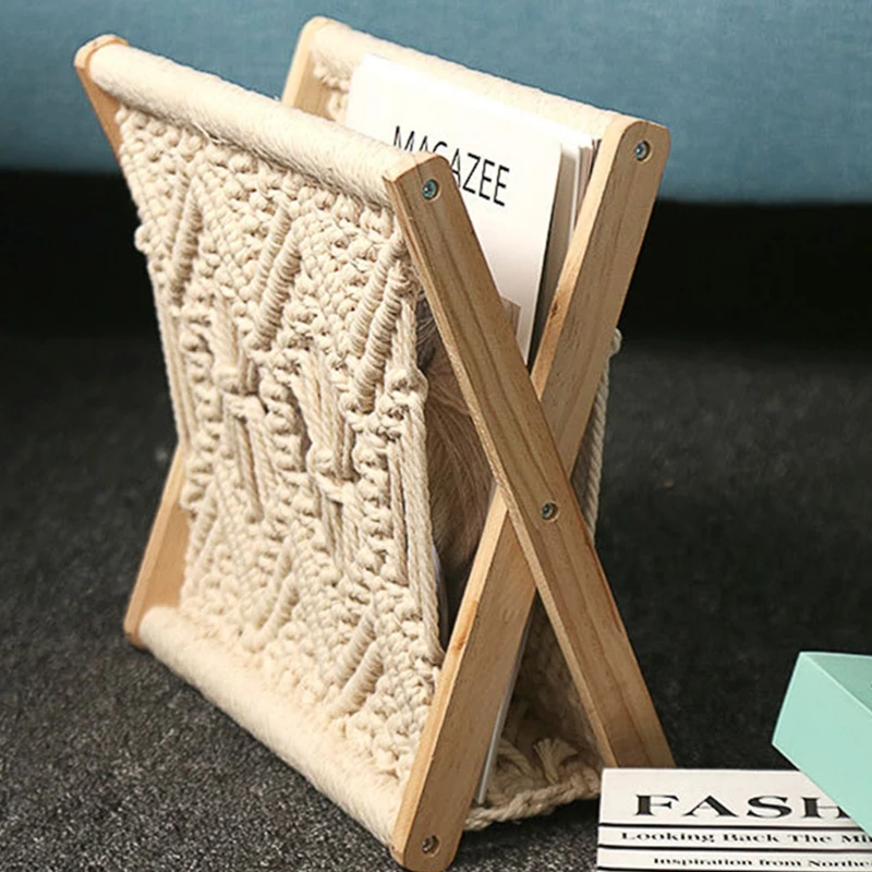 

Nordic Cotton Woven Storage Basket Boho Macrame Knitting Folding Magazine Rack