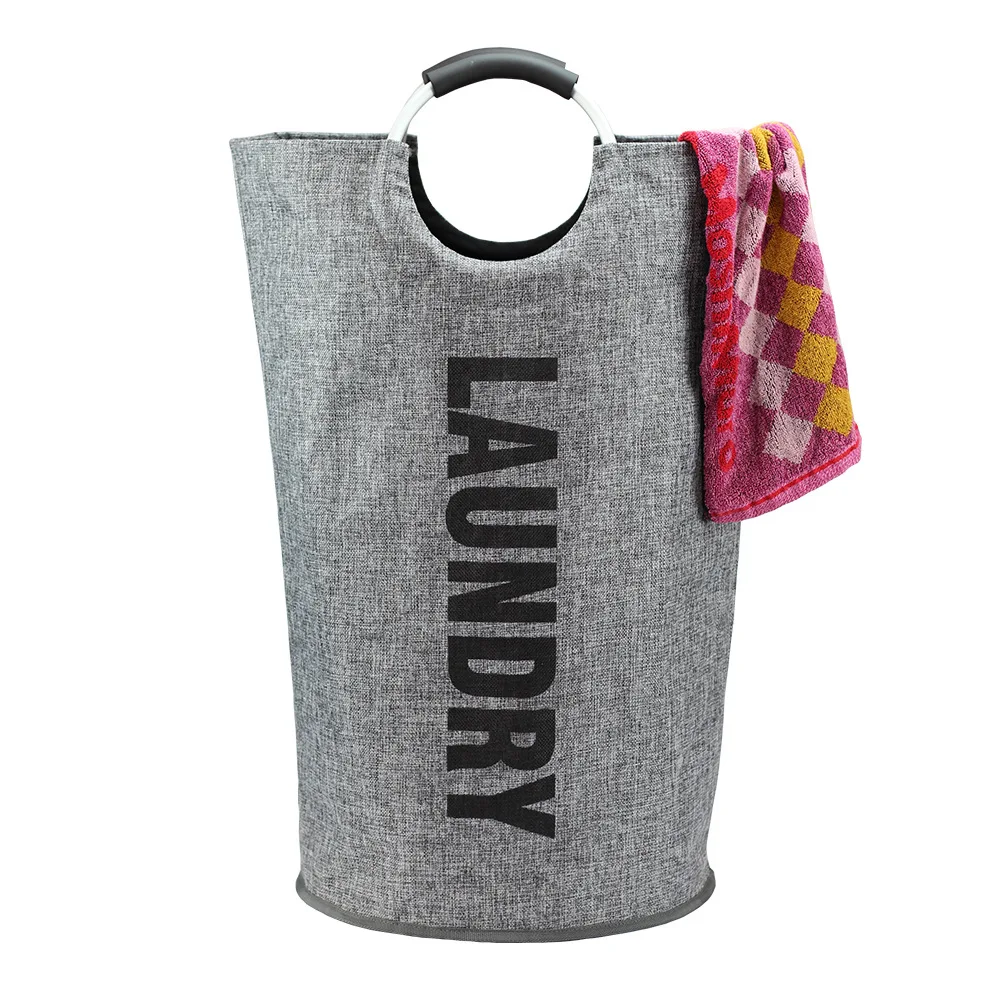 Large-capacity clothing storage bag at home, Oxford cloth double-layer laundry bag, round aluminum handle dirty clothes hamper